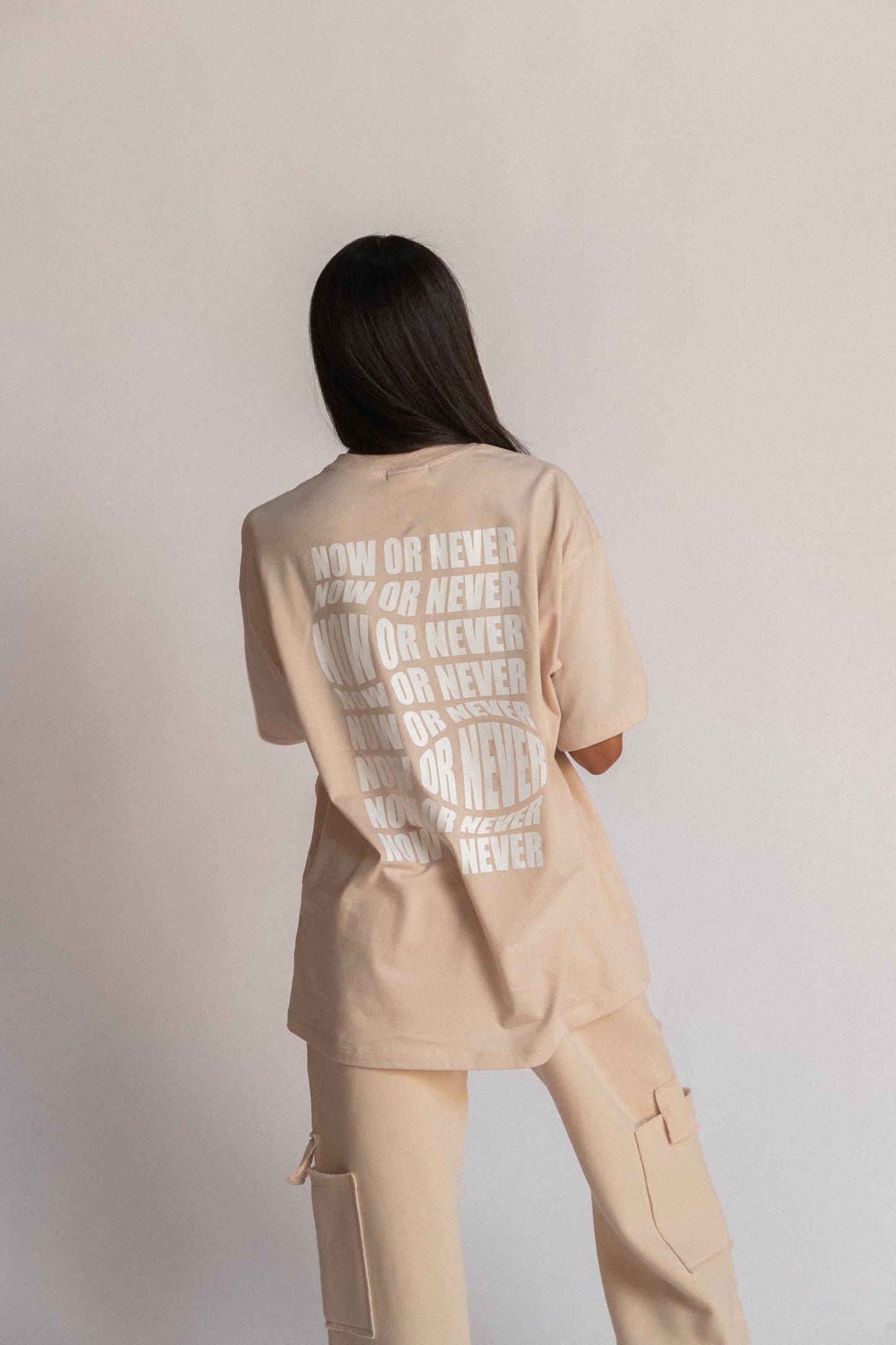 NOW OR NEVER OVERSIZED T SHIRT - Beige